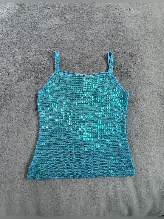 Lina Tops - Women’s Blue Teal Sequin Knit Cami Tank Top Size S